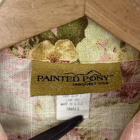 Painted Pony 100% Linen Jacket Shacket Womens Size S Small Pink Floral Vintage - Picture 5 of 6